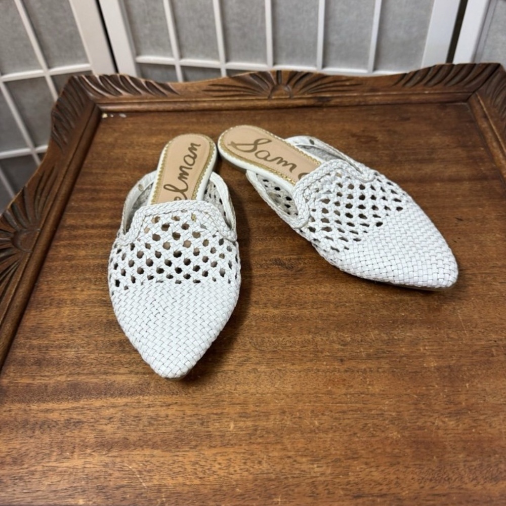 Edelman, Woman, Sandal Flat Casual, White, Leather, Sz 7.5, Backless, Pointy.!